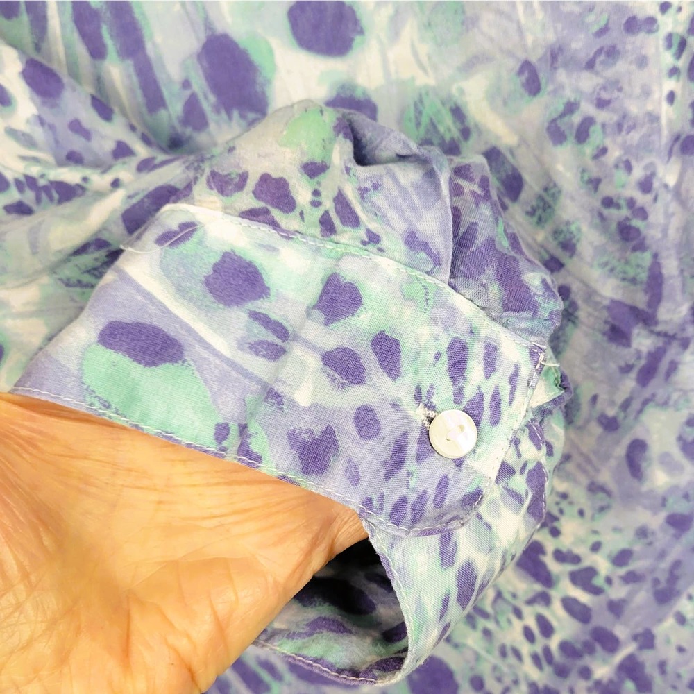 Blue Watercolor 3/4 Sleeve Blouse Women's L - Picture 4 of 5